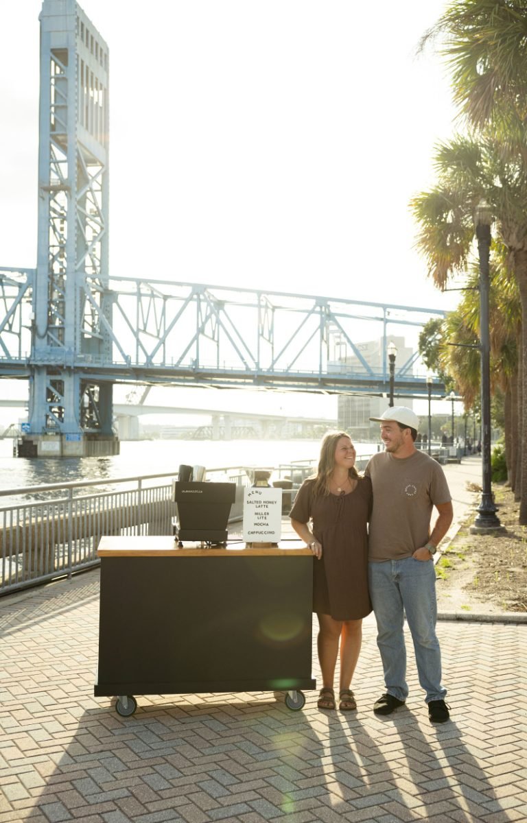 Jacksonville Coffee Cart owners next to Break Coffee Cart